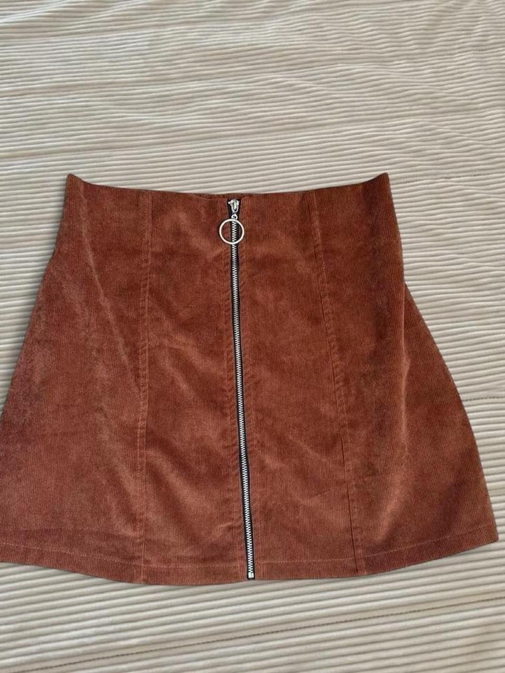 Brown Corduroy Front-Zip Mini Skirt